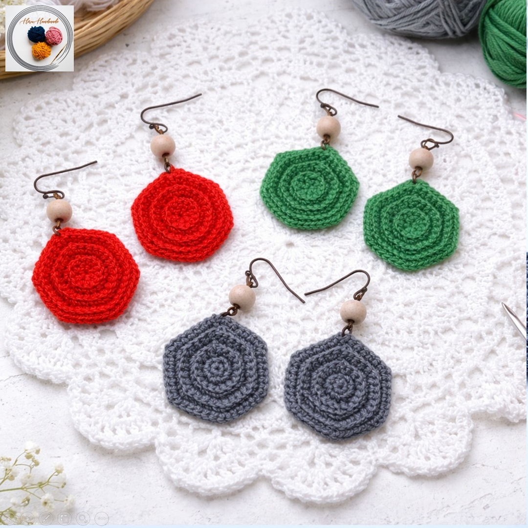 Easy Hexagon 3D Crochet Earring Pattern 3